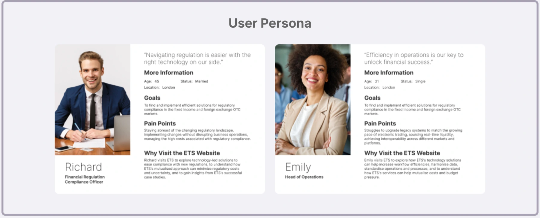 ETS user personas: Richard and Emily