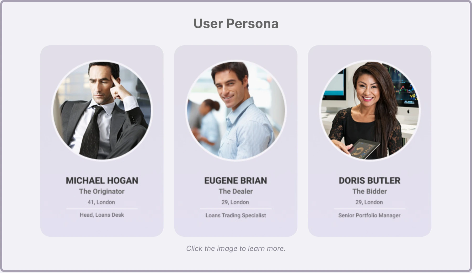 User personas: Michael Hogan, Eugene Brian and Doris Butler