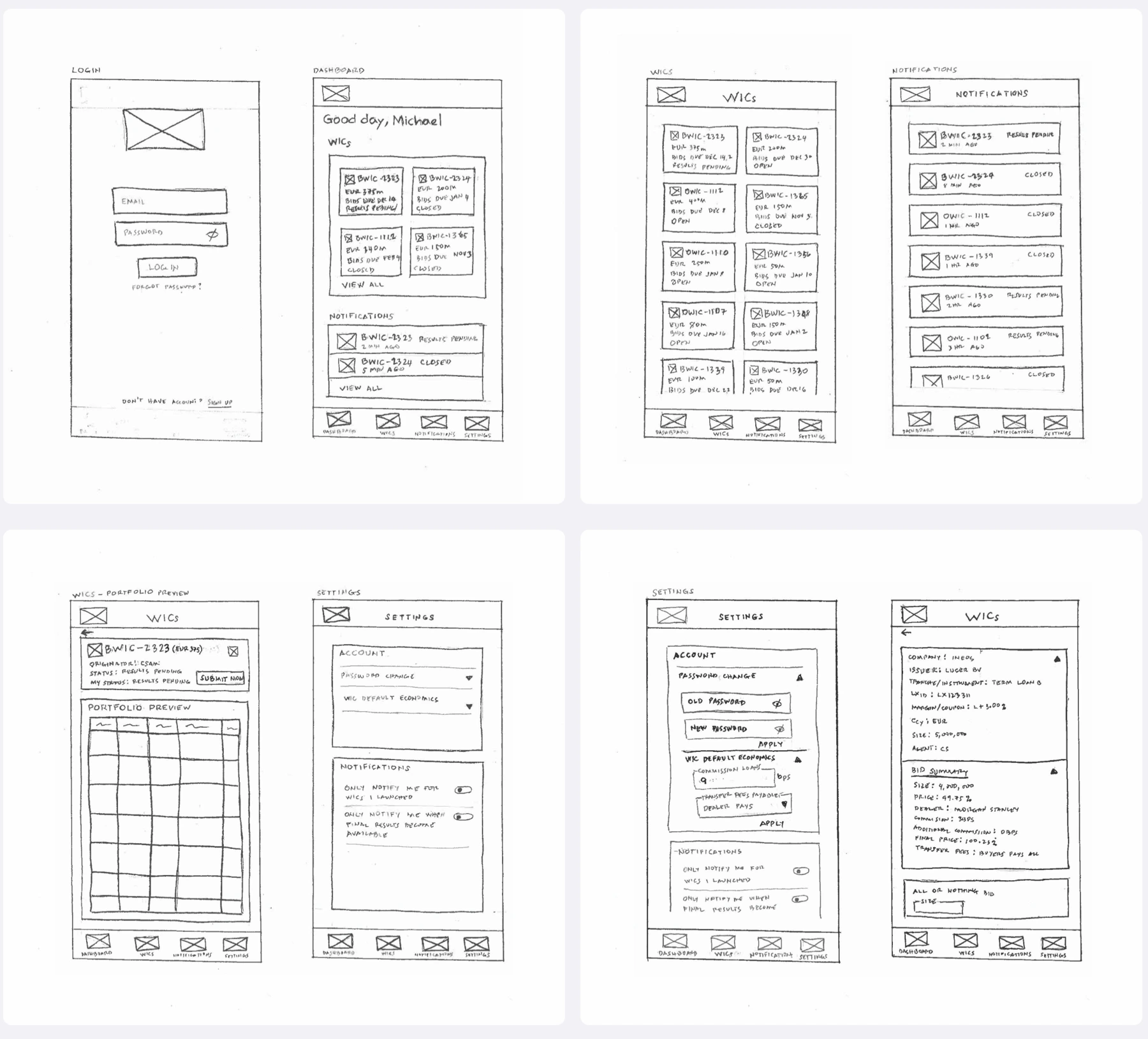 WIC Mobile sketches and wireframes