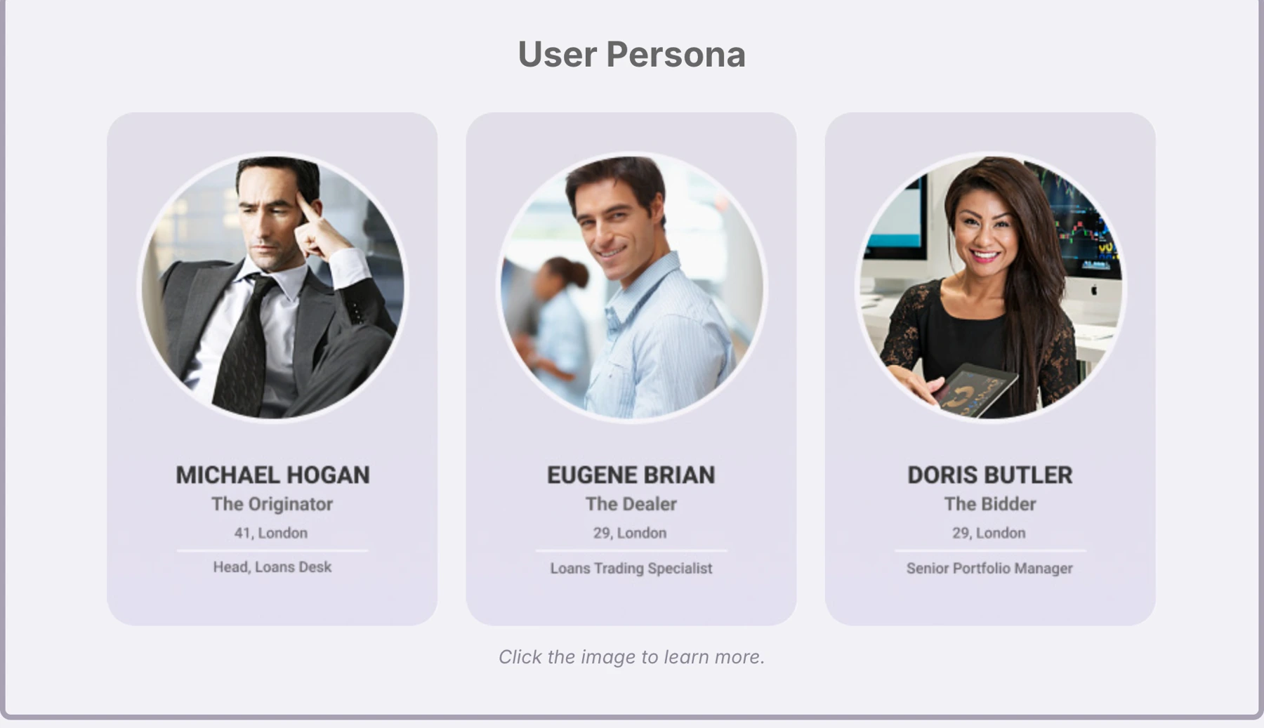 User personas: Michael Hogan, Eugene Brian and Doris Butler